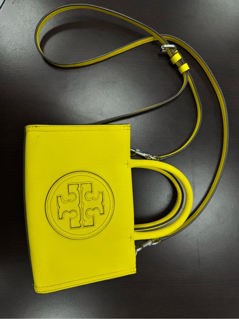 Tory Burch Bright Yellow Mini Tote with Crossbody Strap